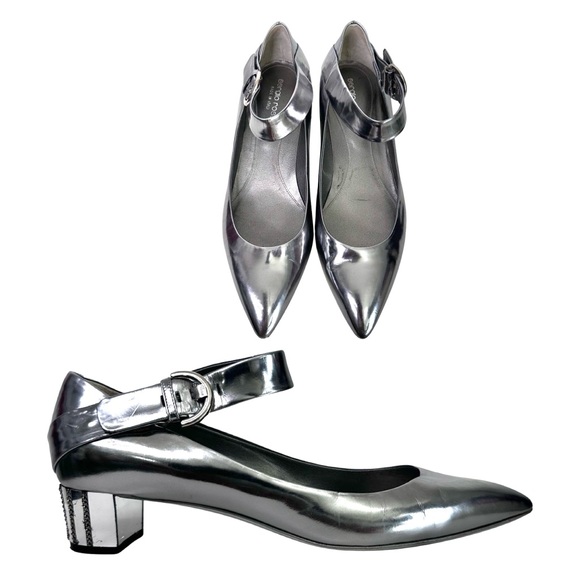 ⭐️ CLEARANCE SALE ⭐️ SERGIO ROSSI metallic silver patent leather *heels need TLC - Picture 1 of 16